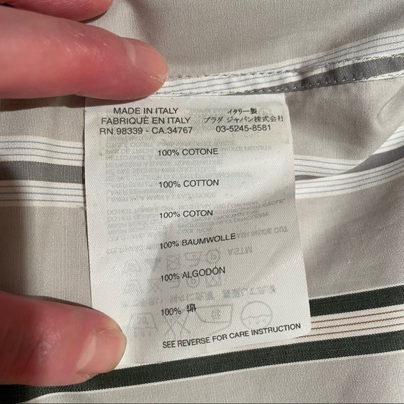 Prada light grey w green pinstripes shirt